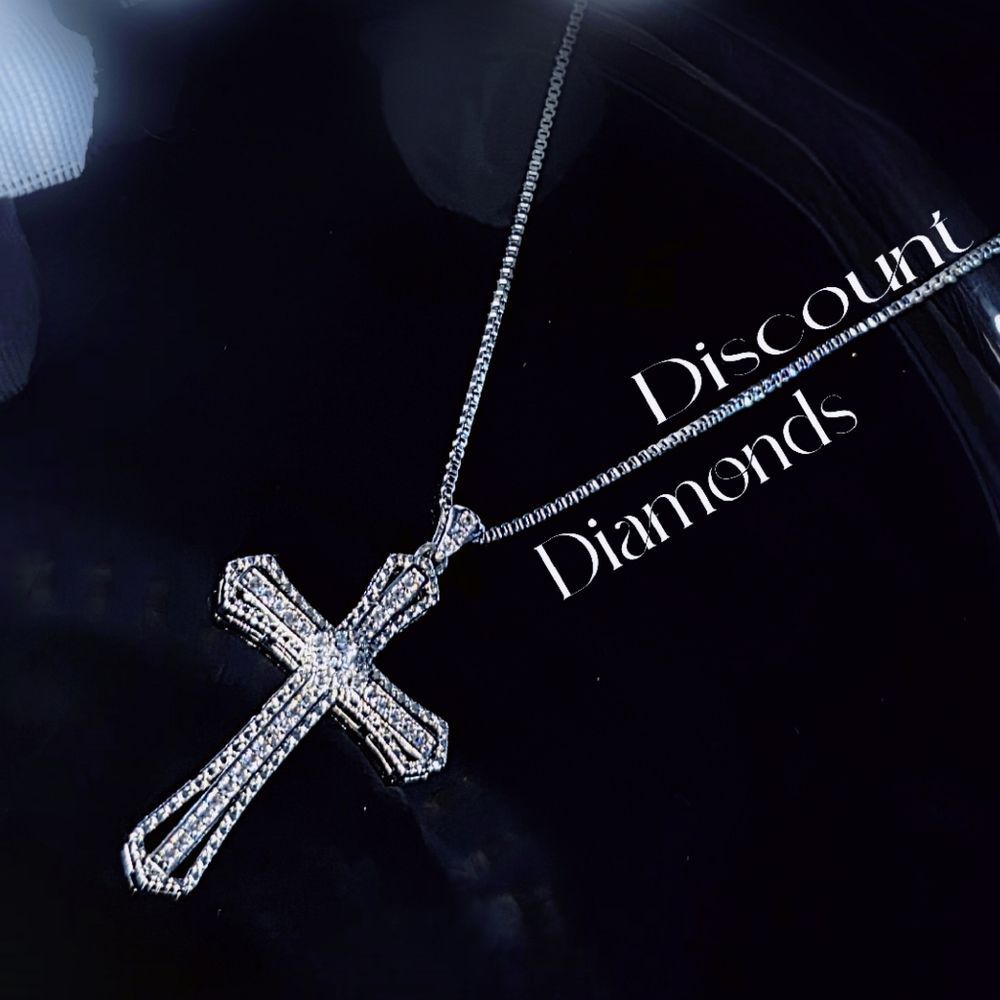 Clear White Diamond Cross Pendant Necklace on 925 Sterling Silver